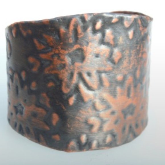 Floral Wide Cuff Copper Boho Hippie Statement - Picture 5 of 9